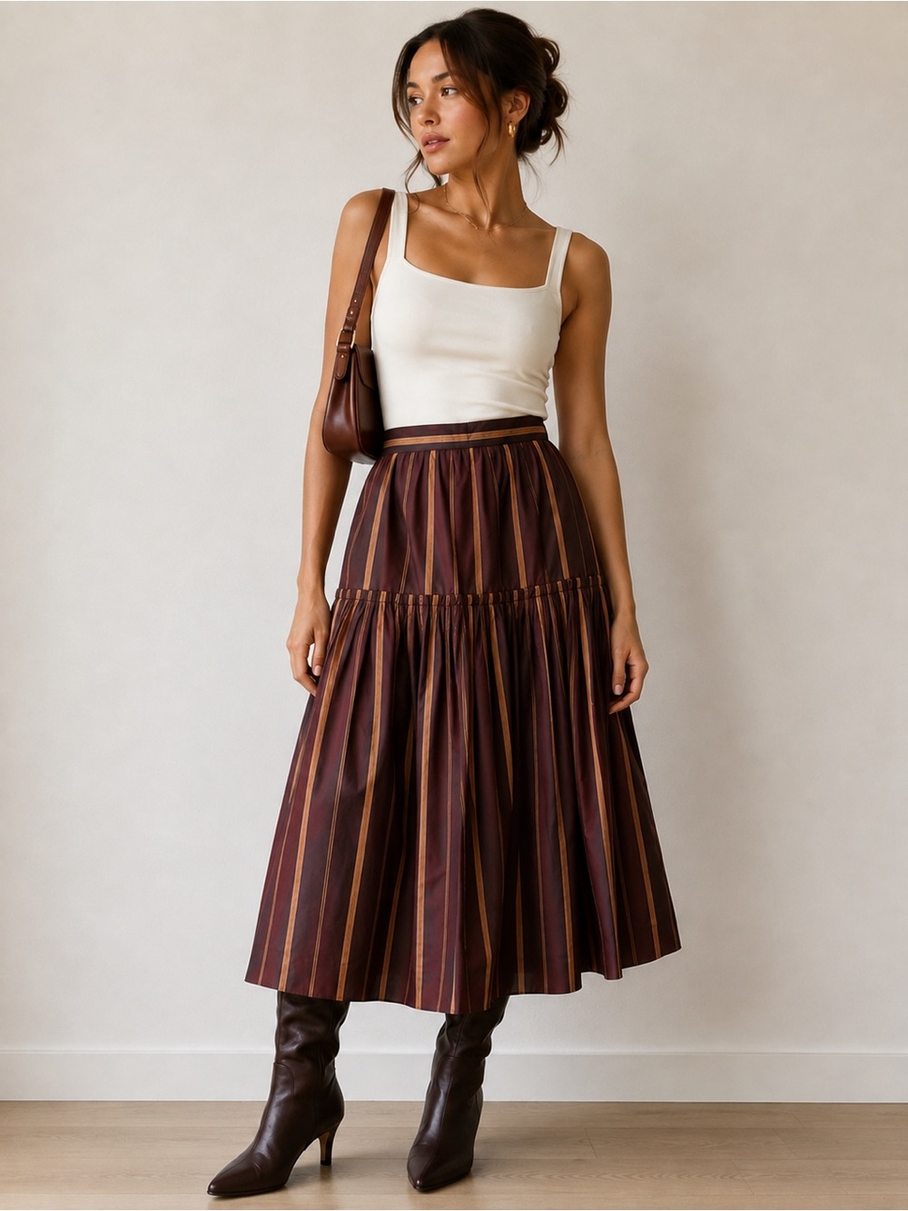 Mondi Vintage Made in Germany Striped Full Midi Skirt Tiered Skirt